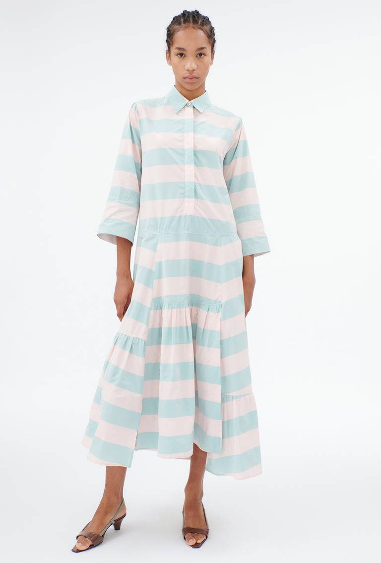 Odeeh Taffeta Block Stripe Kleid, Sorbet Rabatt