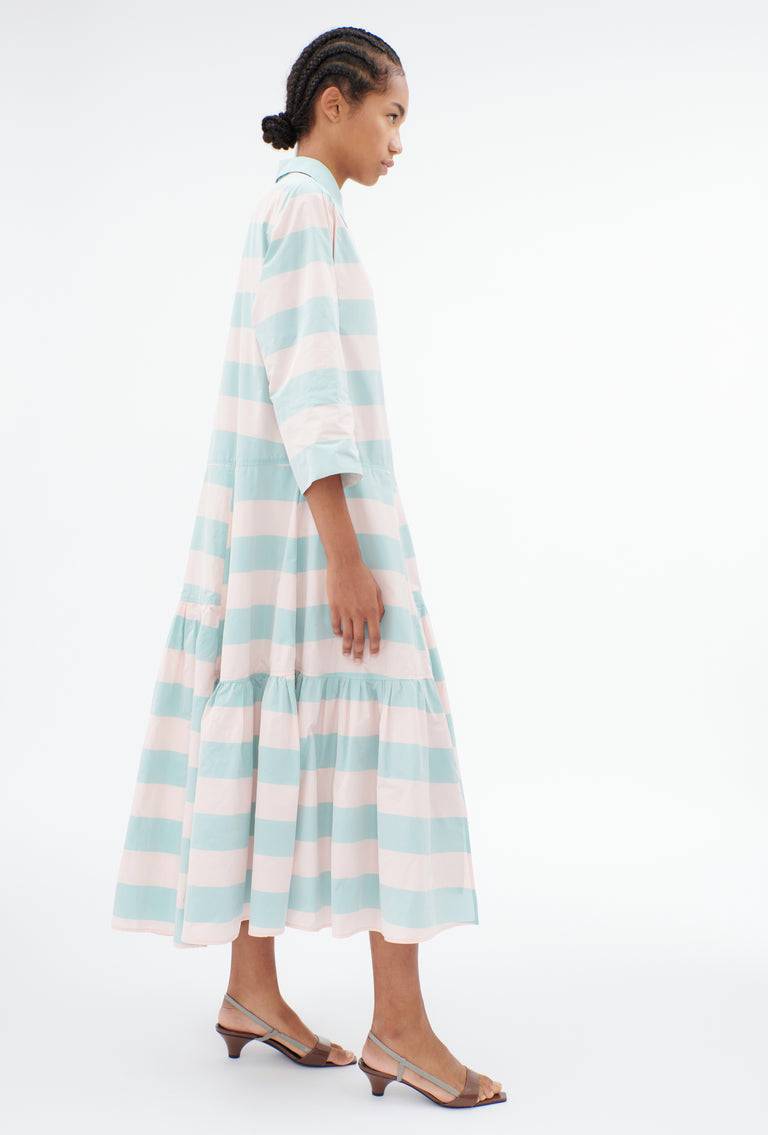 Odeeh Taffeta Block Stripe Kleid, Sorbet Rabatt