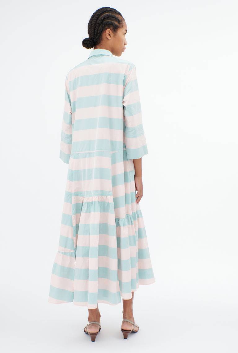 Odeeh Taffeta Block Stripe Kleid, Sorbet Rabatt