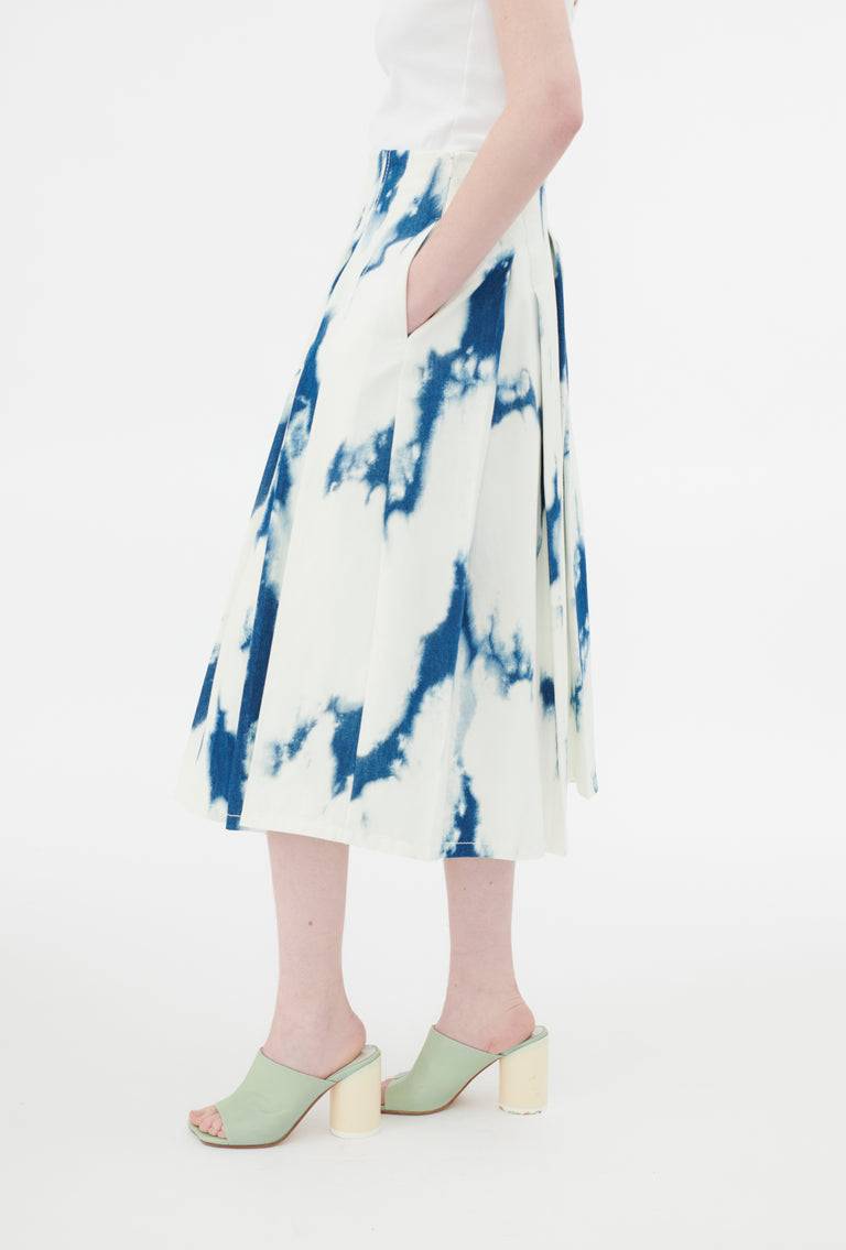 Odeeh Tie Dye Denim "Made in Italy" Rock, Blue White Versandkostenfrei