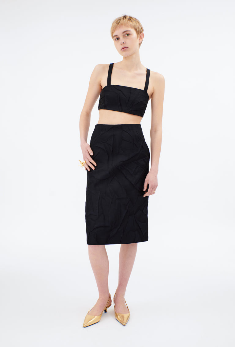 Odeeh Crinkled Duchesse Top, Jet Black Jubiläumsangebot