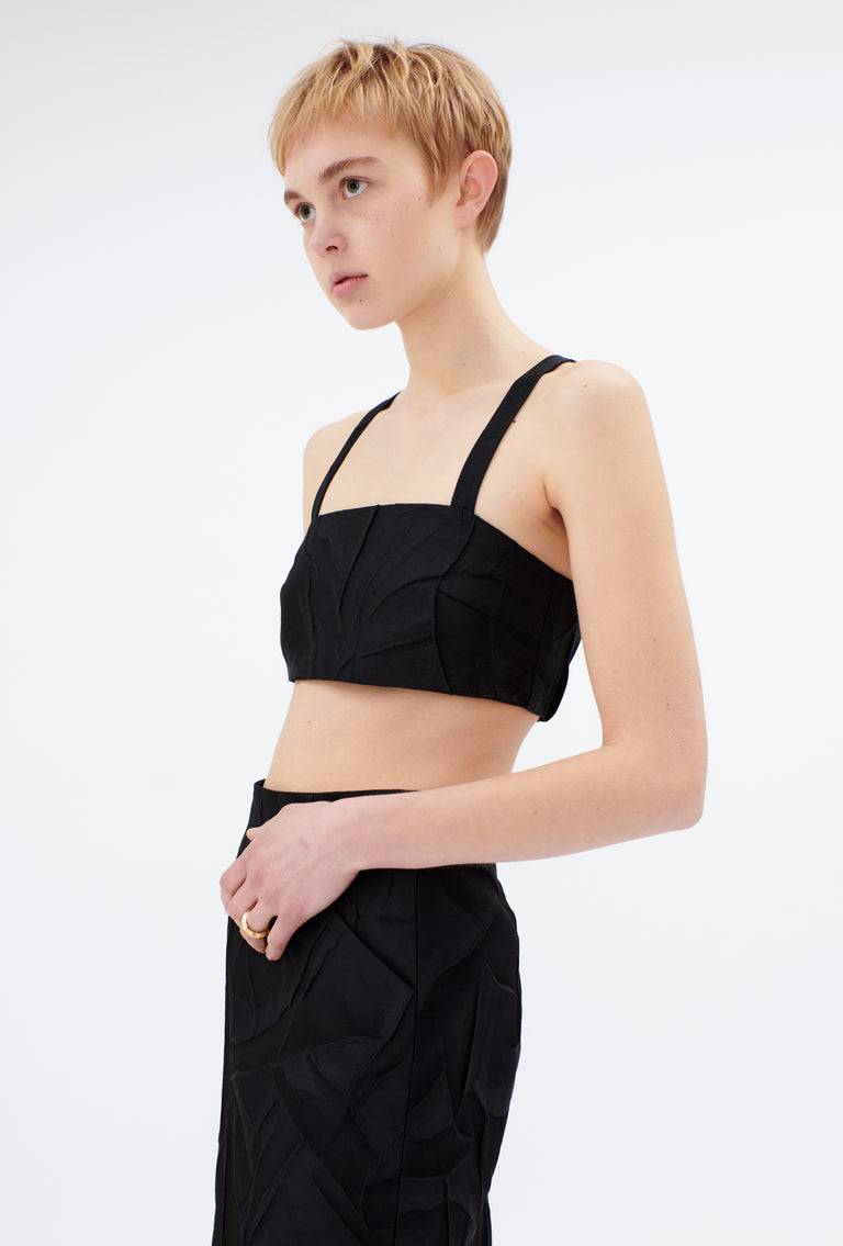 Odeeh Crinkled Duchesse Top, Jet Black Jubiläumsangebot