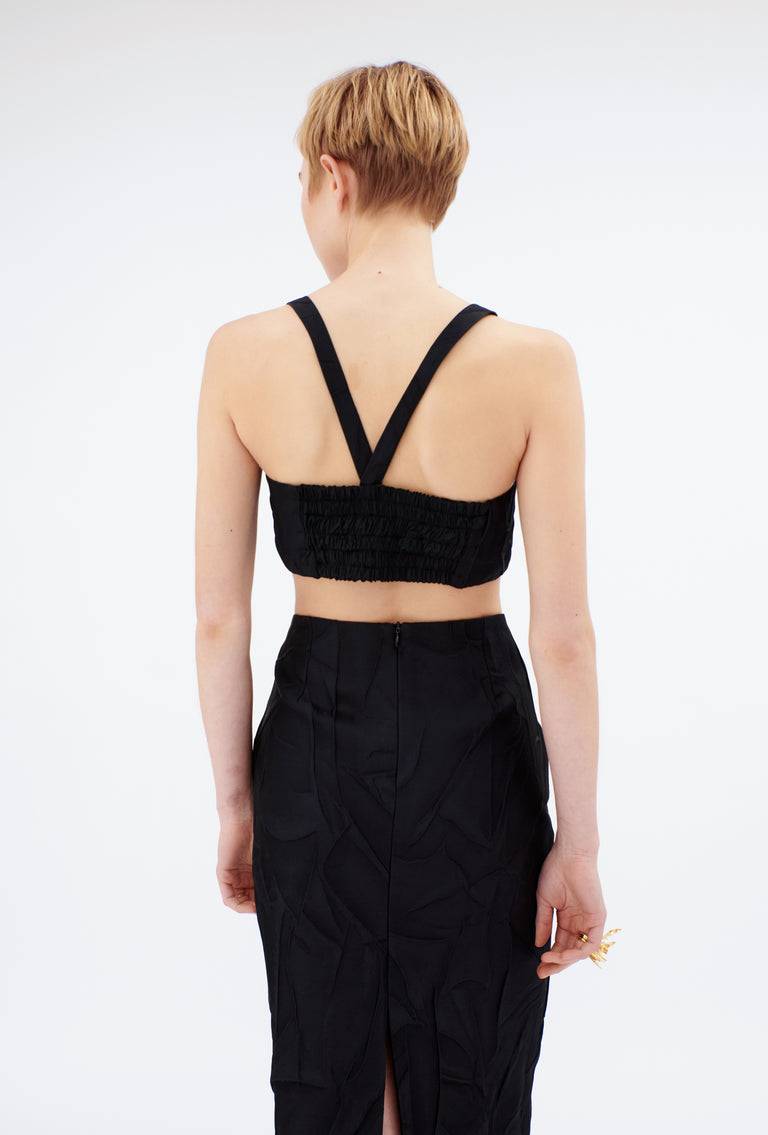 Odeeh Crinkled Duchesse Top, Jet Black Jubiläumsangebot