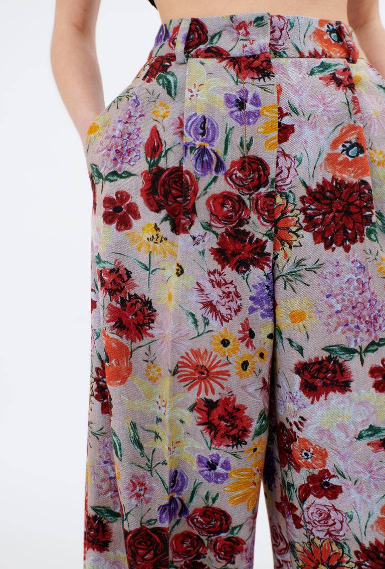 Odeeh Impressionist Flowers Cotton Denim Hose, Foggy Blue Online Outlet