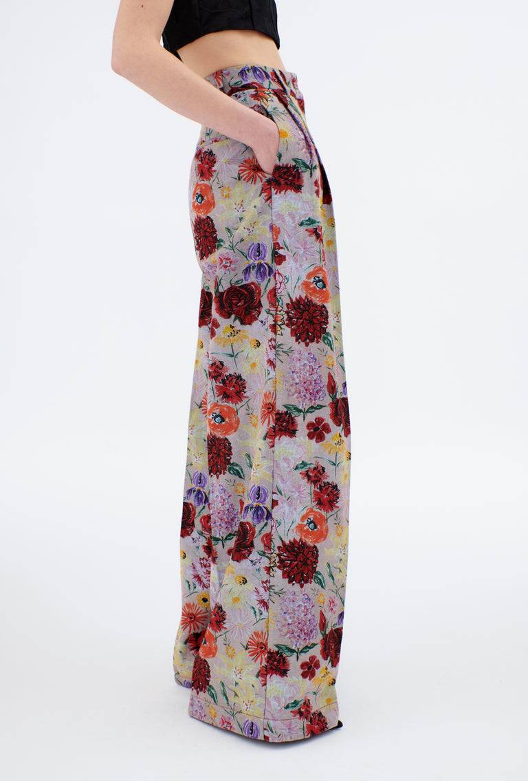 Odeeh Impressionist Flowers Cotton Denim Hose, Foggy Blue Online Outlet