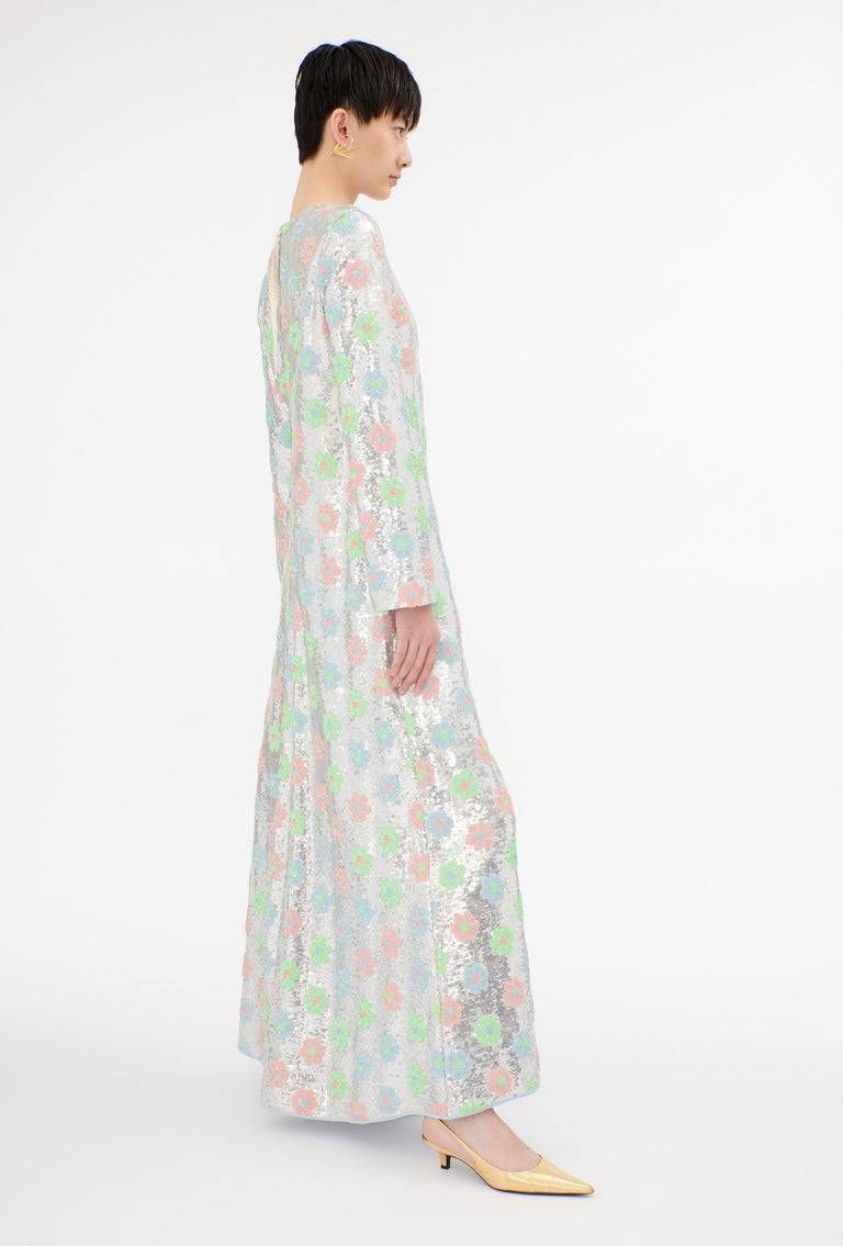 Odeeh Sequins Daisies Kleid, Silver Räumungsverkauf