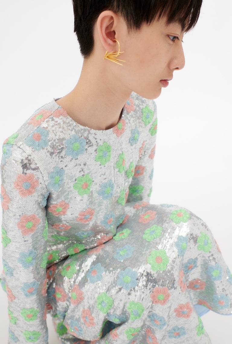 Odeeh Sequins Daisies Kleid, Silver Räumungsverkauf