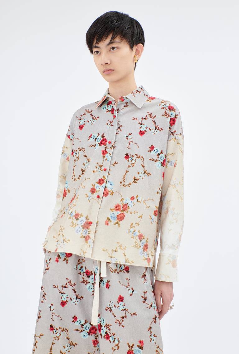 Odeeh Mini Bouquets Stamped Corduroy Degradé Bluse, Aqua Kostenlose Rückgabe