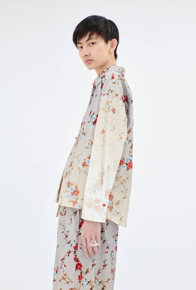 Odeeh Mini Bouquets Stamped Corduroy Degradé Bluse, Aqua Kostenlose Rückgabe