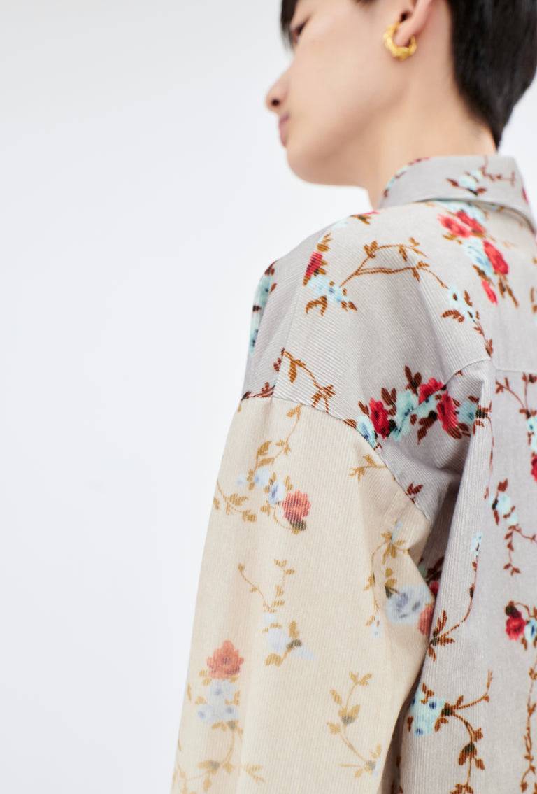 Odeeh Mini Bouquets Stamped Corduroy Degradé Bluse, Aqua Kostenlose Rückgabe