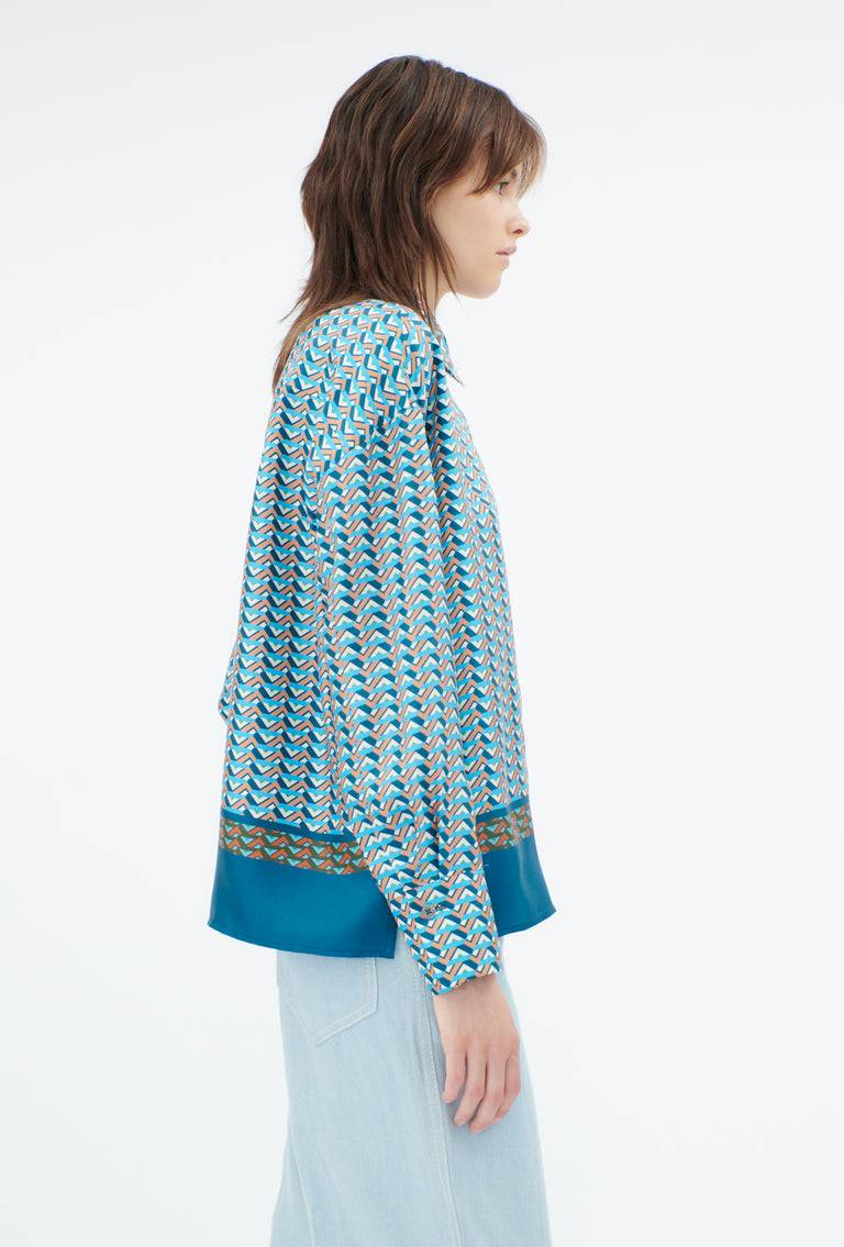 Odeeh Braided Graphics Bluse, Turquoise Blue Vierteljährliche Förderung