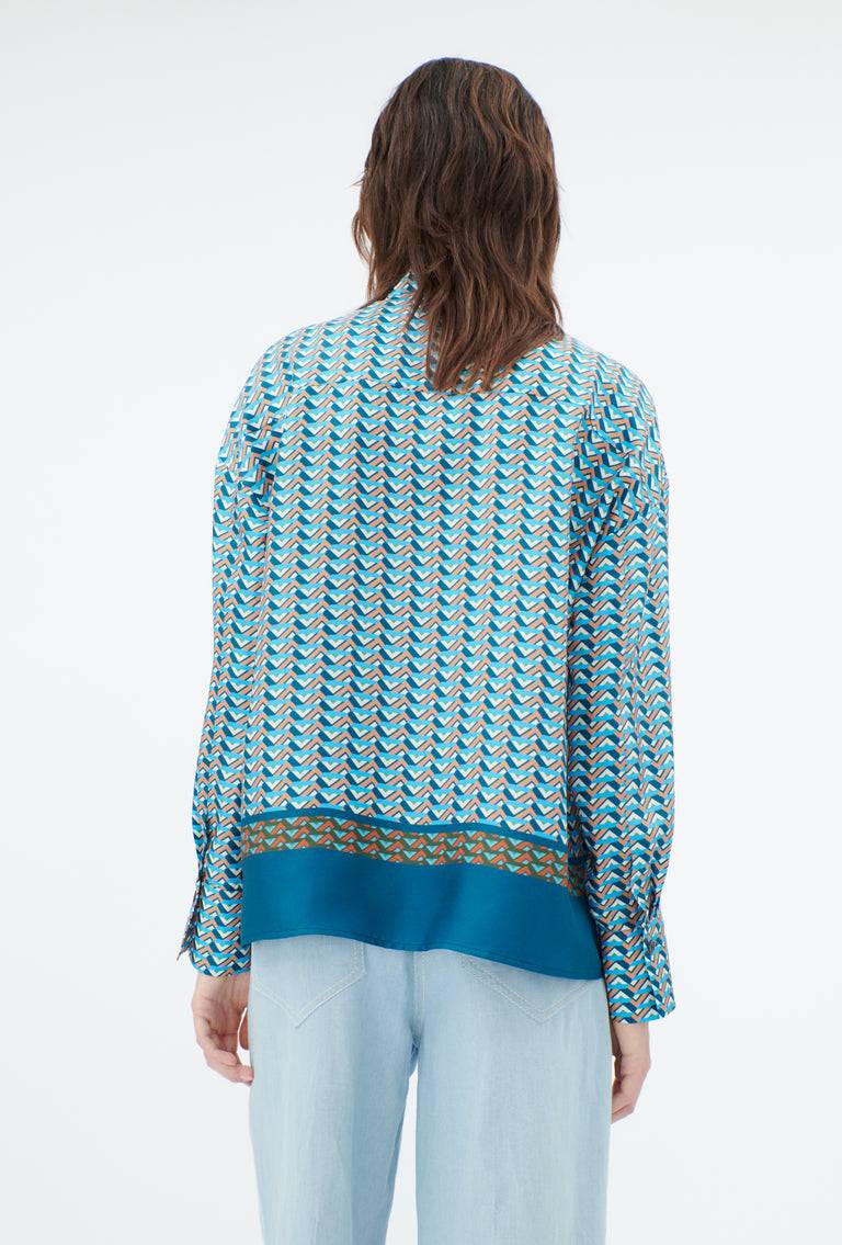 Odeeh Braided Graphics Bluse, Turquoise Blue Vierteljährliche Förderung