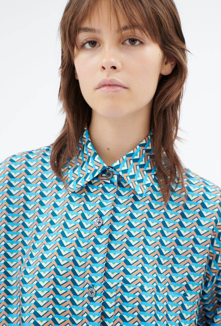 Odeeh Braided Graphics Bluse, Turquoise Blue Vierteljährliche Förderung