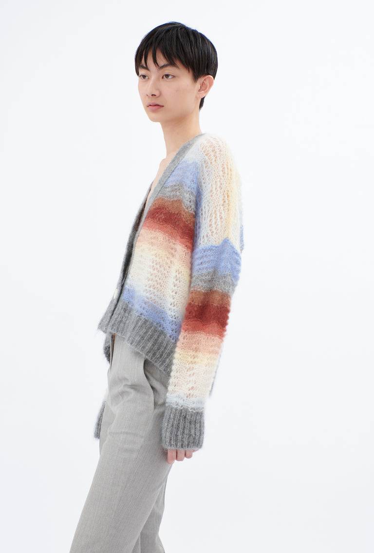 Odeeh Light Weight Mohair Mix Sunset Stripe Cardigan, Multicolor Fabrikverkauf