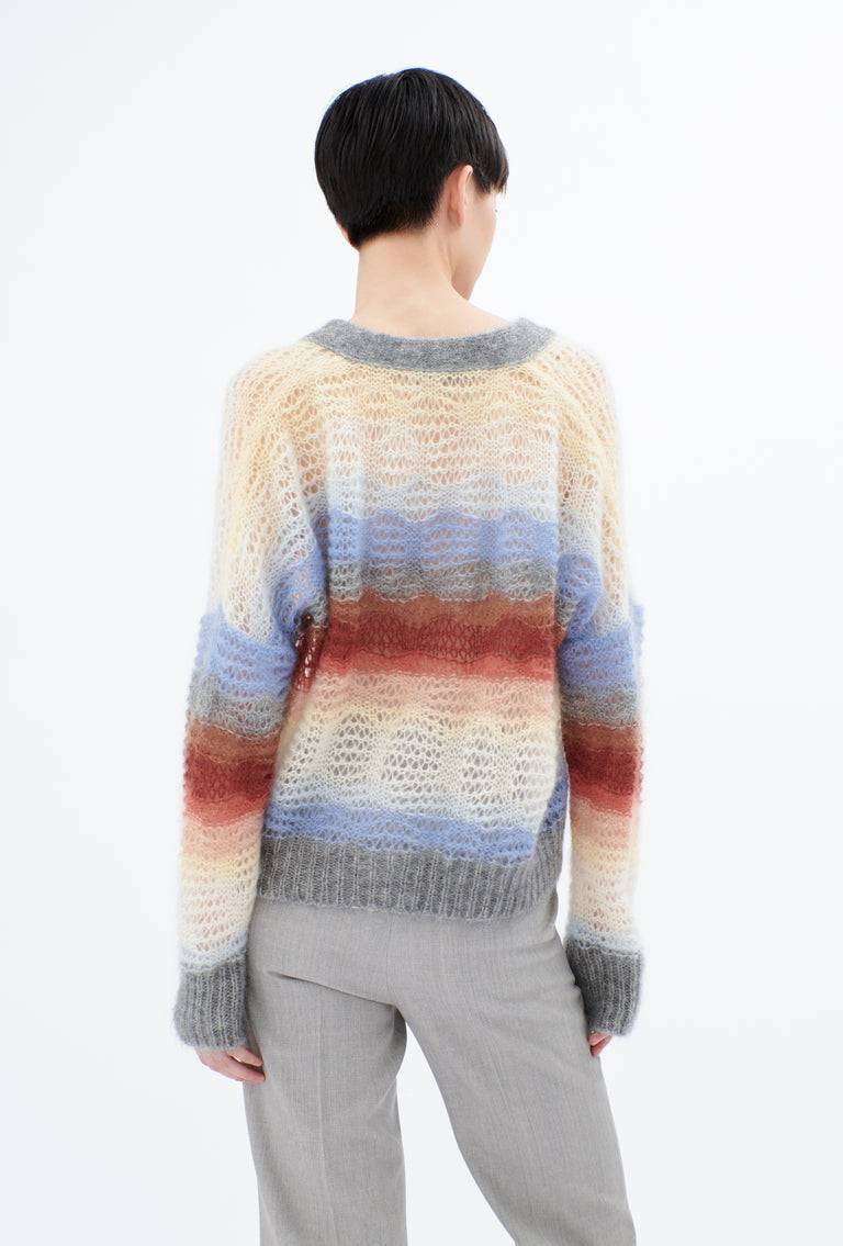 Odeeh Light Weight Mohair Mix Sunset Stripe Cardigan, Multicolor Fabrikverkauf