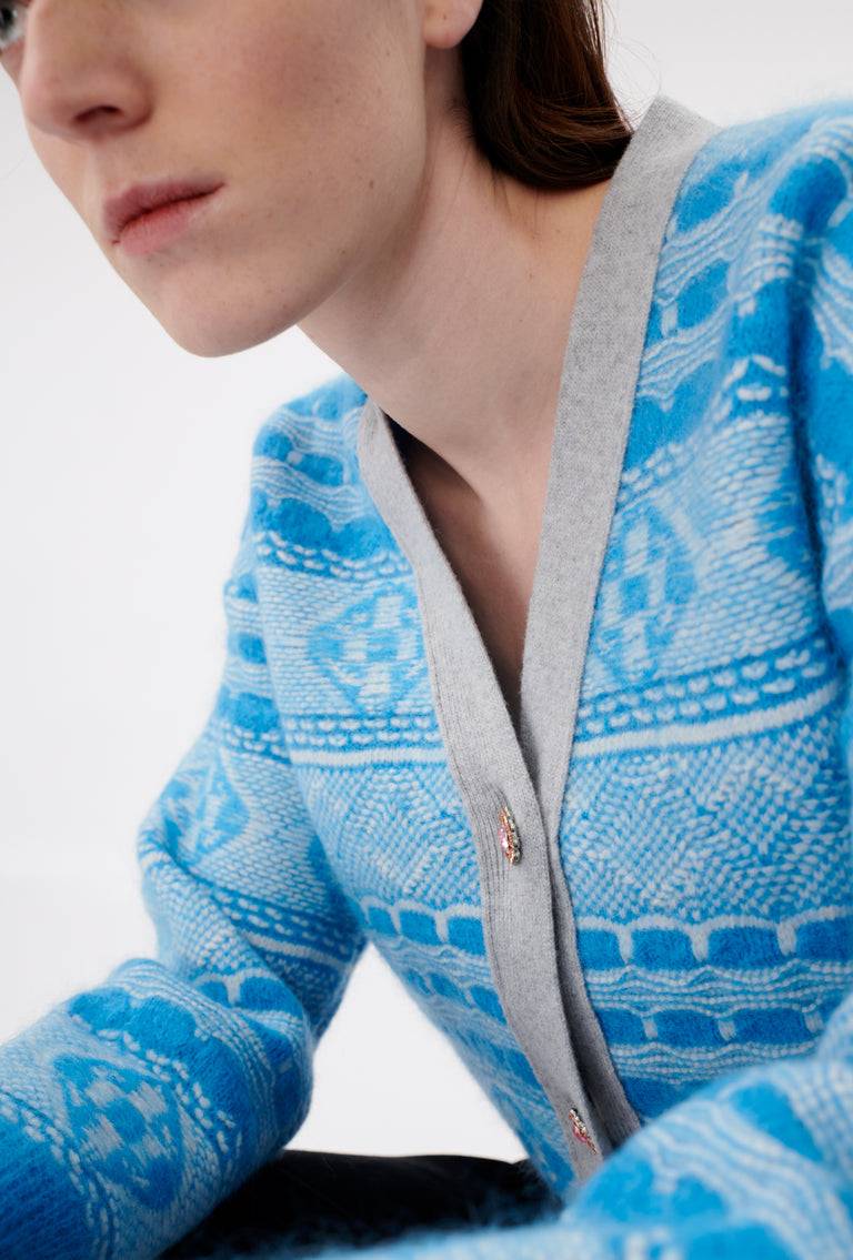Odeeh Graphic Norwegian Cardigan, Himmelblau Neuheiten