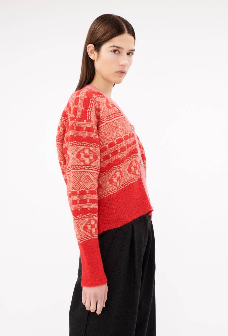Odeeh Graphic Norwegian Cardigan, Geranium Kostenlose Rückgabe