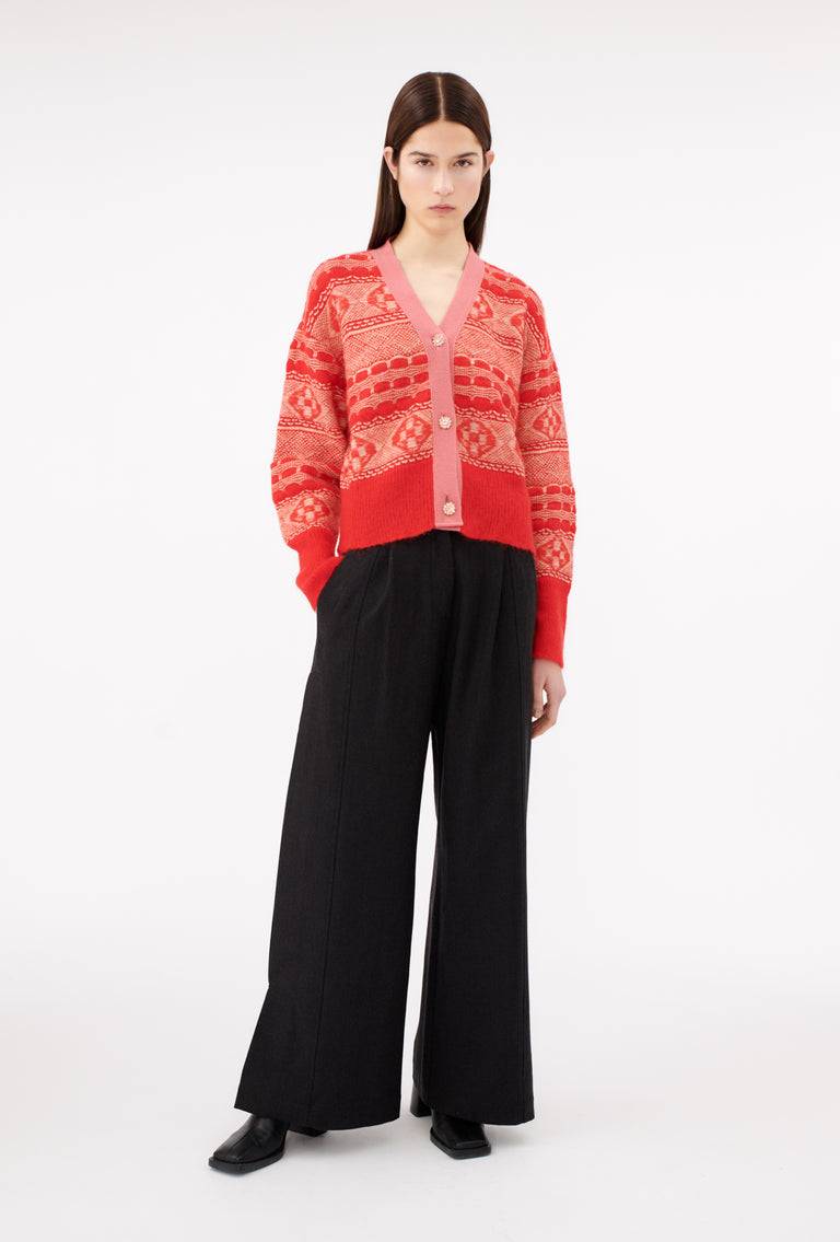Odeeh Graphic Norwegian Cardigan, Geranium Kostenlose Rückgabe
