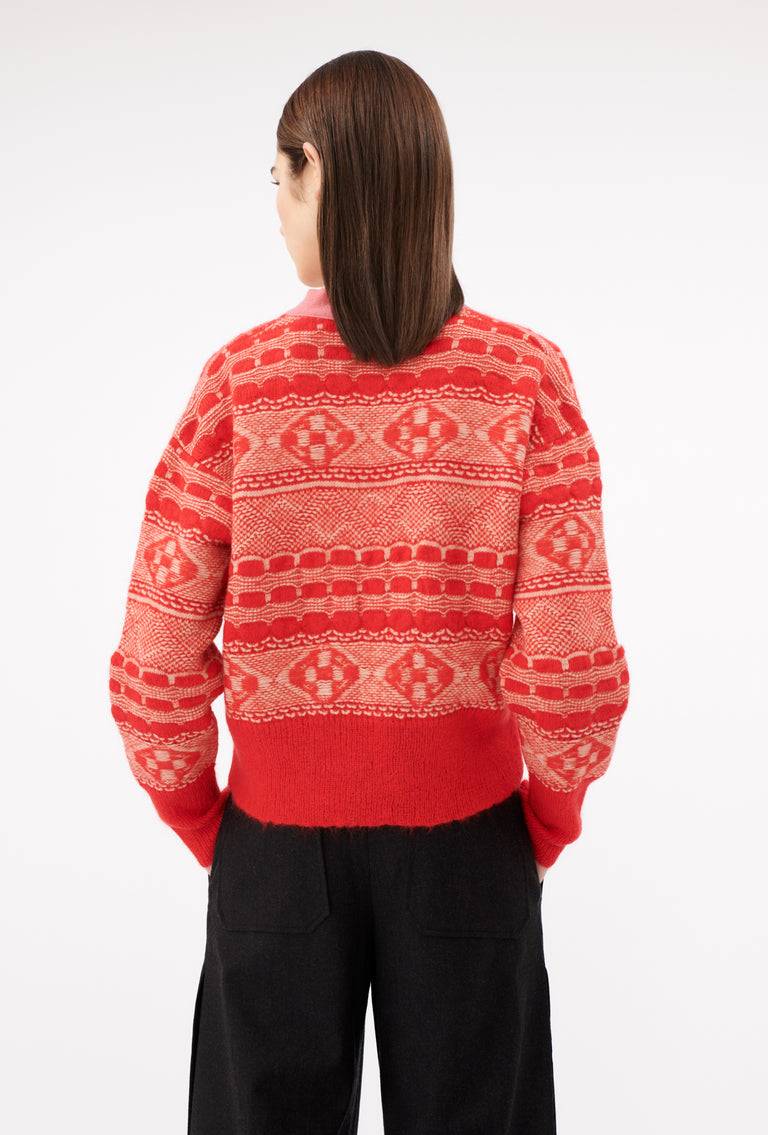 Odeeh Graphic Norwegian Cardigan, Geranium Kostenlose Rückgabe