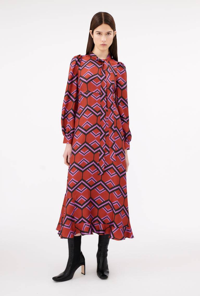 Odeeh Ribbon Zig Zag Kleid, Rusty Red Nur für heute