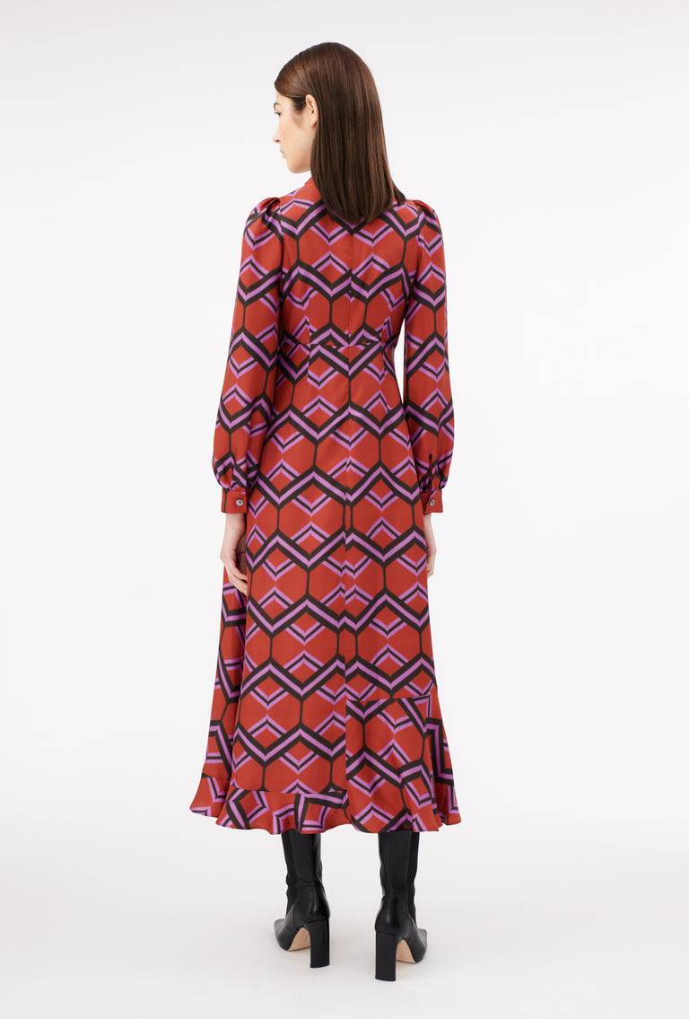 Odeeh Ribbon Zig Zag Kleid, Rusty Red Nur für heute