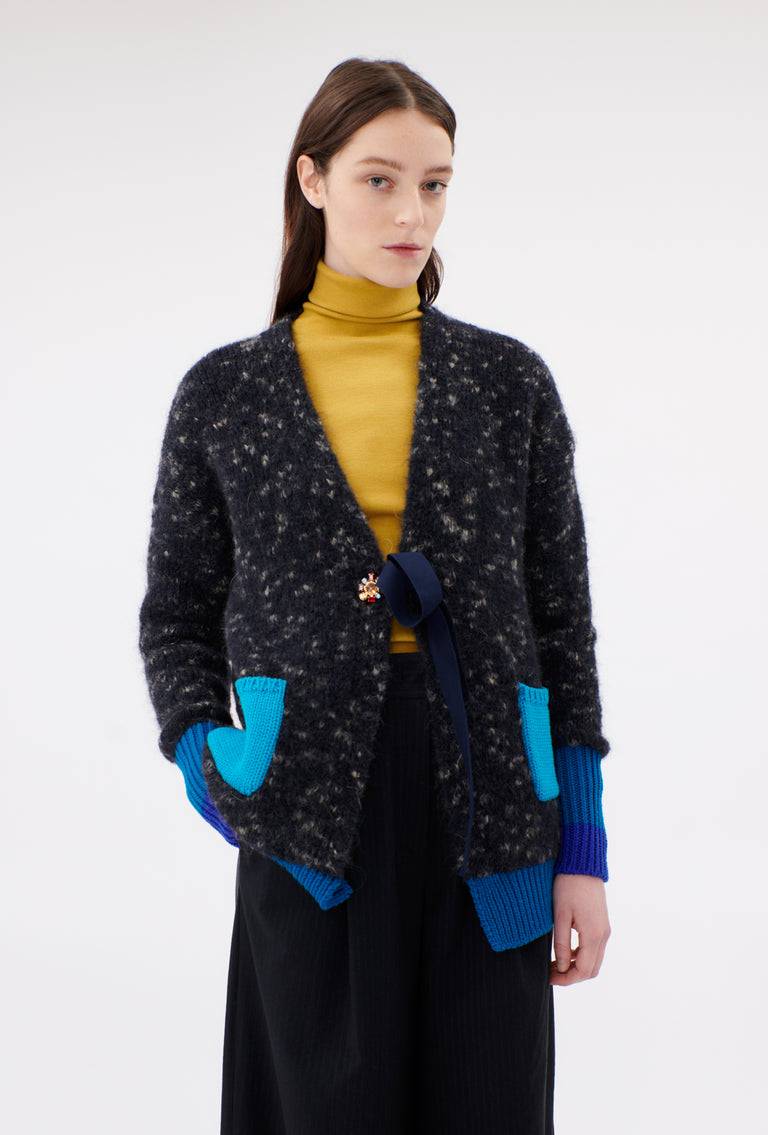 Odeeh Color Block Patch Cardigan, Granite 2025