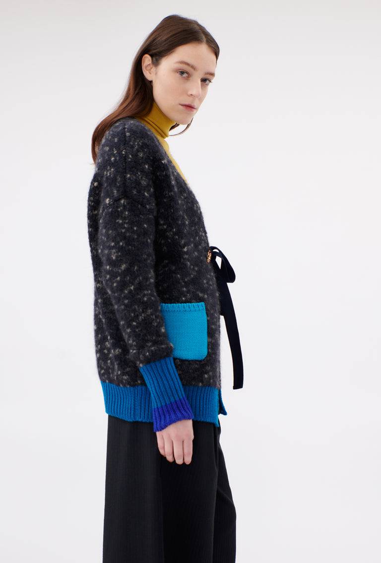 Odeeh Color Block Patch Cardigan, Granite 2025