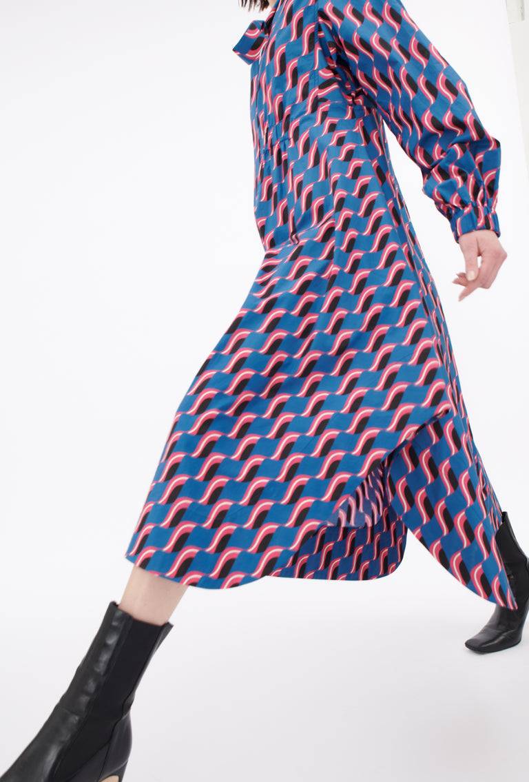Odeeh Abstract Leaves Kleid, Steel Blue Muttertagsangebot