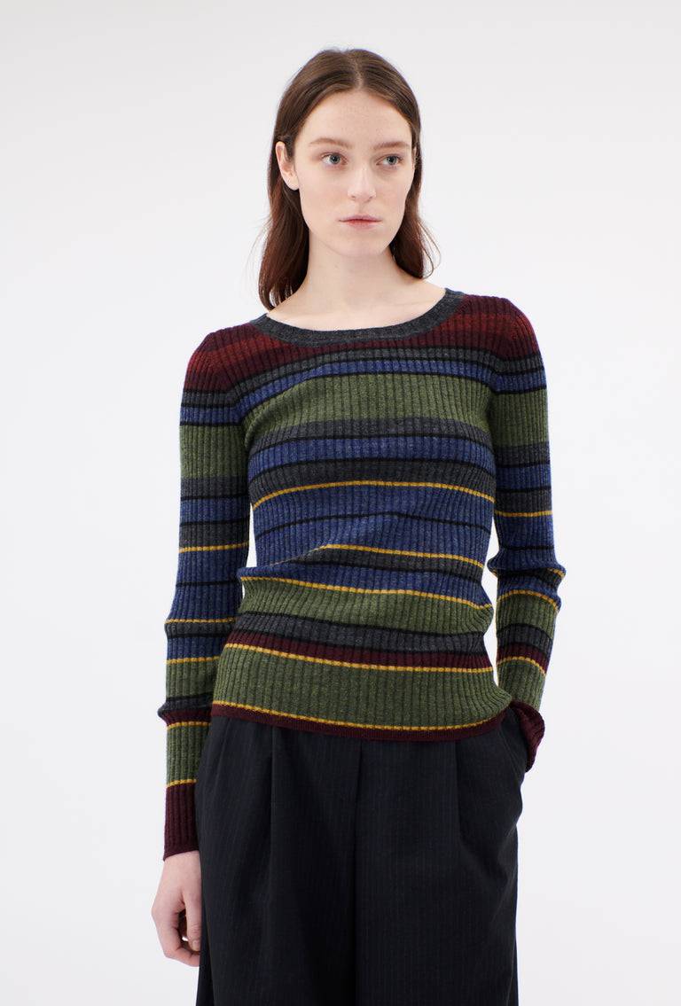 Odeeh Placed Stripe Wool Pullover, Army Green Zeitlich begrenztes Angebot