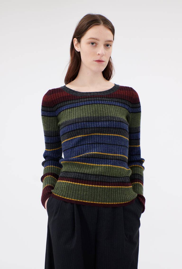 Odeeh Placed Stripe Wool Pullover, Army Green Zeitlich begrenztes Angebot
