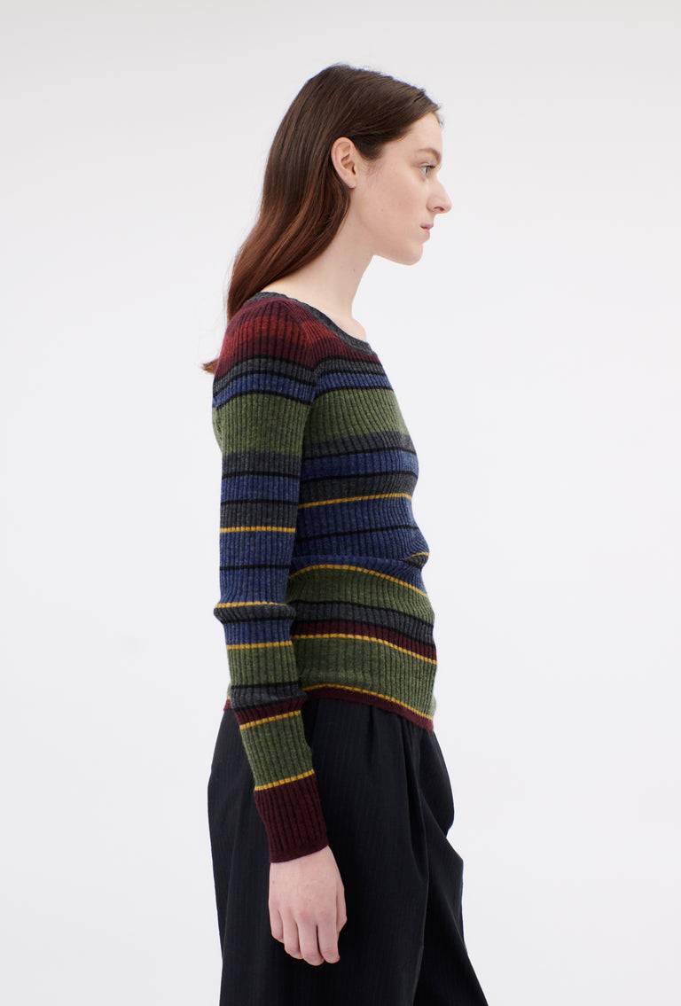 Odeeh Placed Stripe Wool Pullover, Army Green Zeitlich begrenztes Angebot