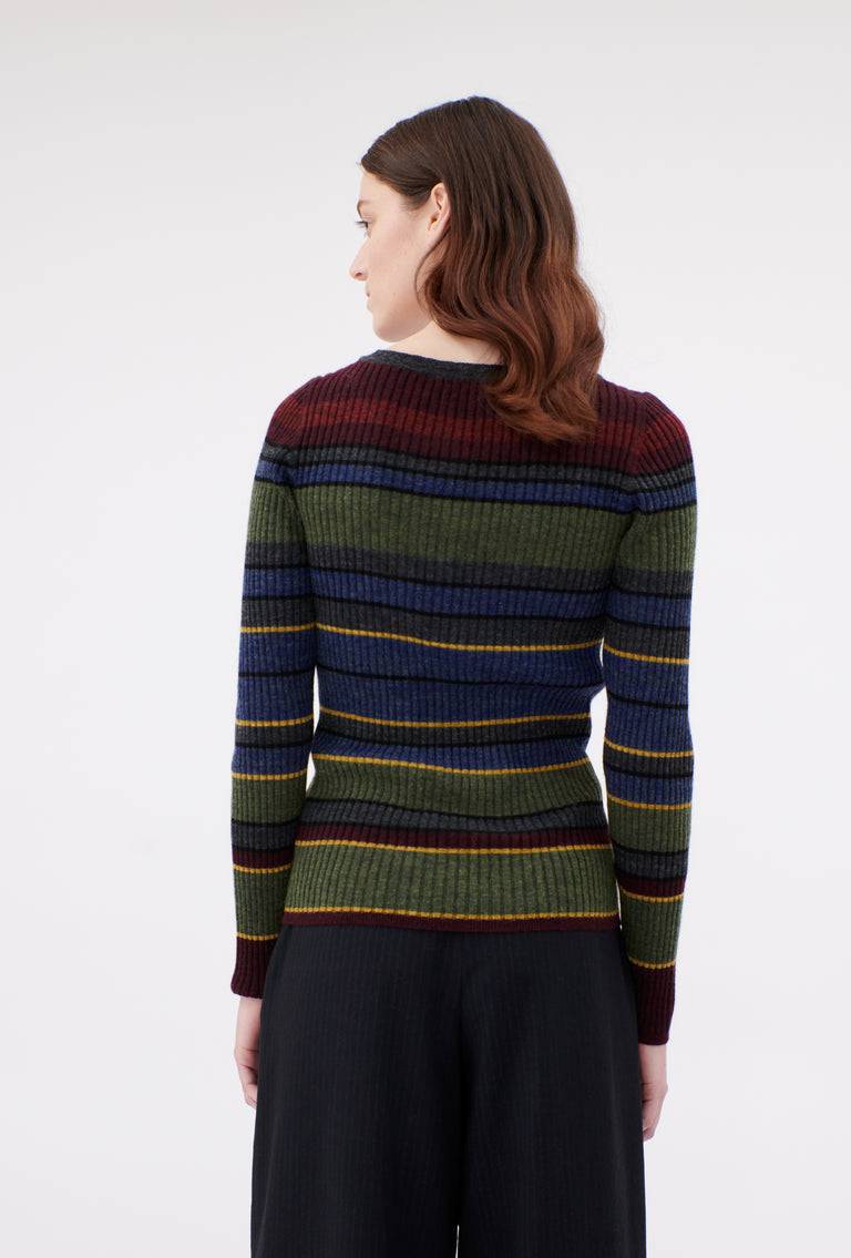 Odeeh Placed Stripe Wool Pullover, Army Green Zeitlich begrenztes Angebot