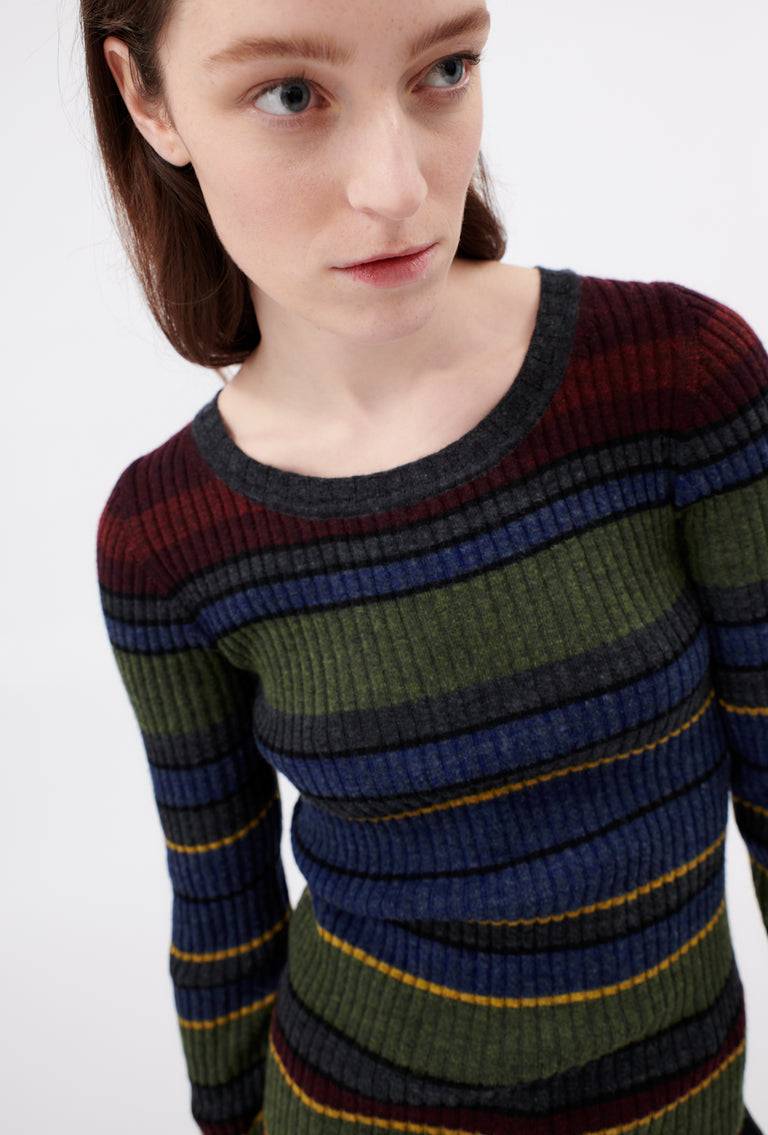 Odeeh Placed Stripe Wool Pullover, Army Green Zeitlich begrenztes Angebot