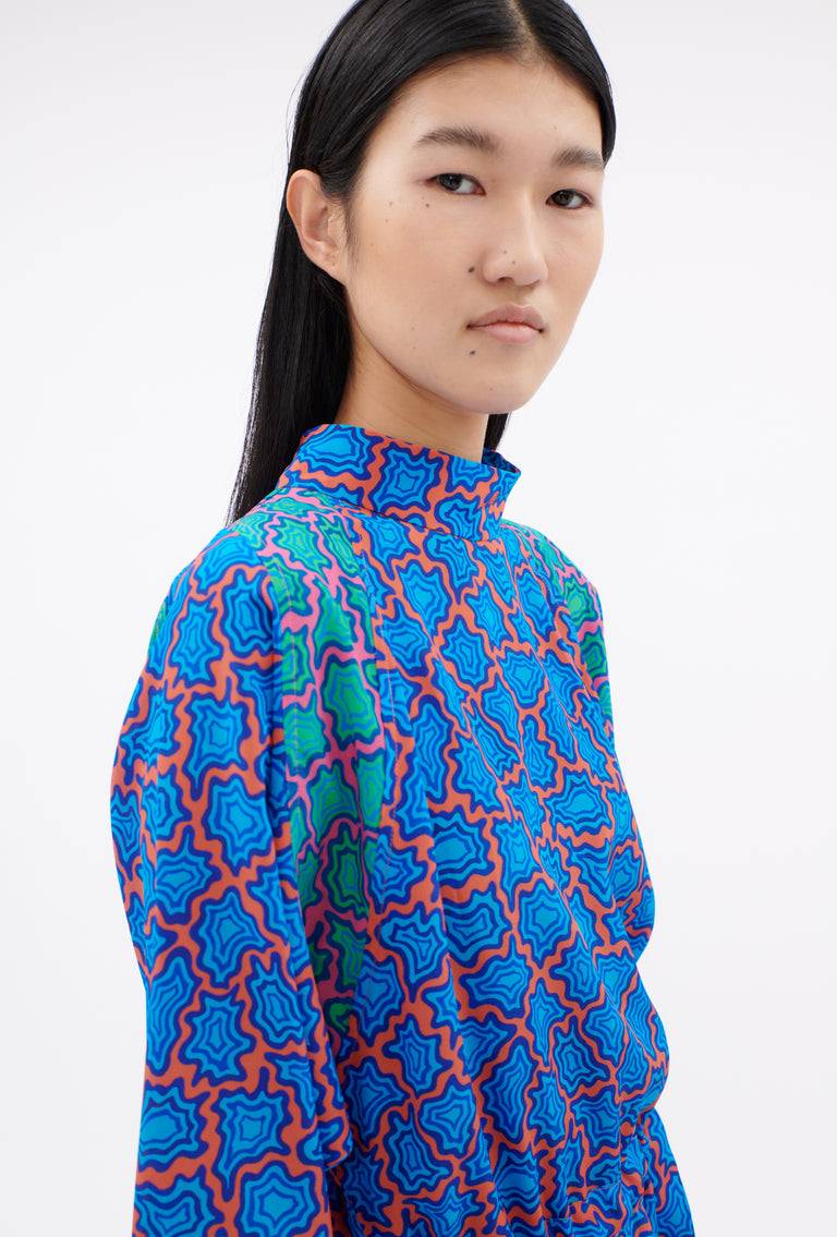 Odeeh Memphis Achats Crepe de Chine Kleid, Turquoise Blue Neuheiten