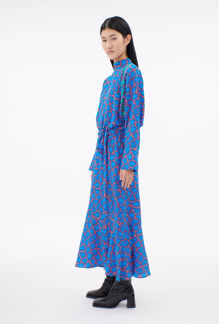Odeeh Memphis Achats Crepe de Chine Kleid, Turquoise Blue Neuheiten