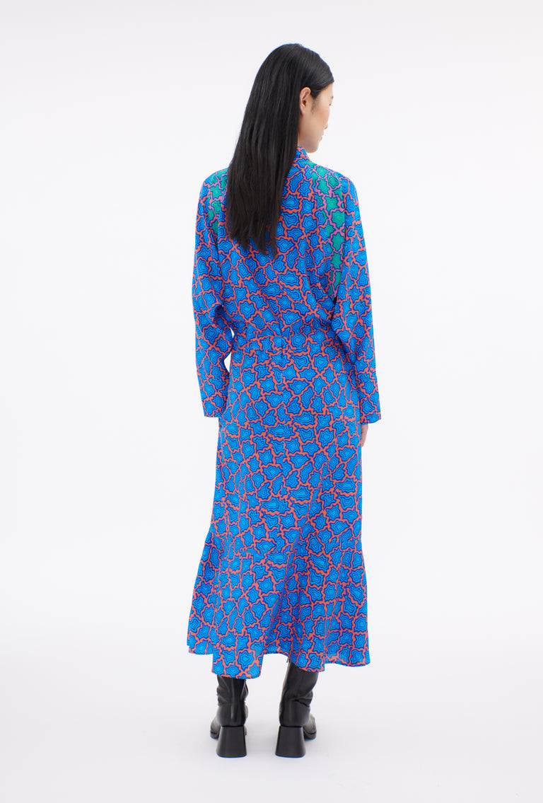 Odeeh Memphis Achats Crepe de Chine Kleid, Turquoise Blue Neuheiten