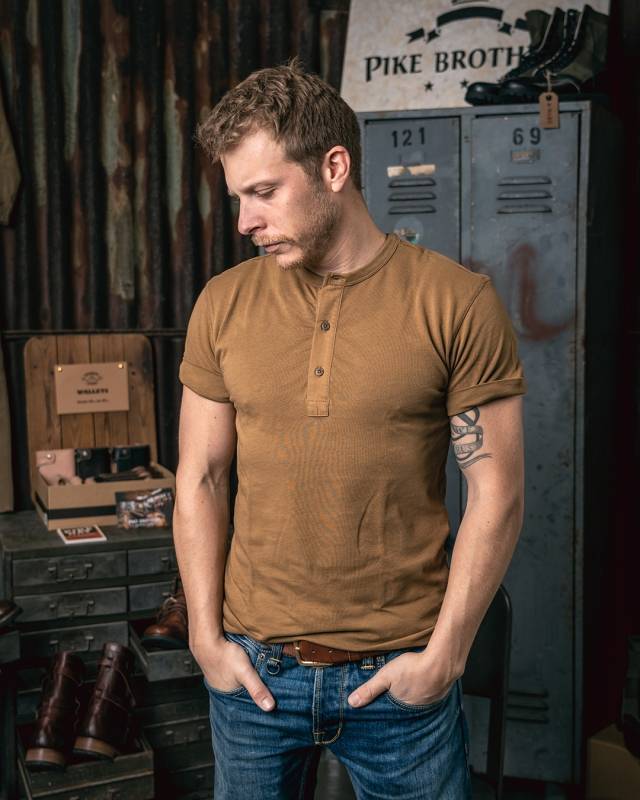 Pike Brothers 1927 Henley Shirt short sleeve Mojave brown Preisnachlass