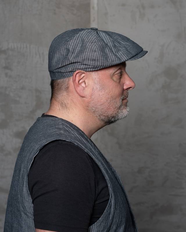 Pike Brothers 1928 Newsboy Cap grey striped linen Großer Ausverkauf