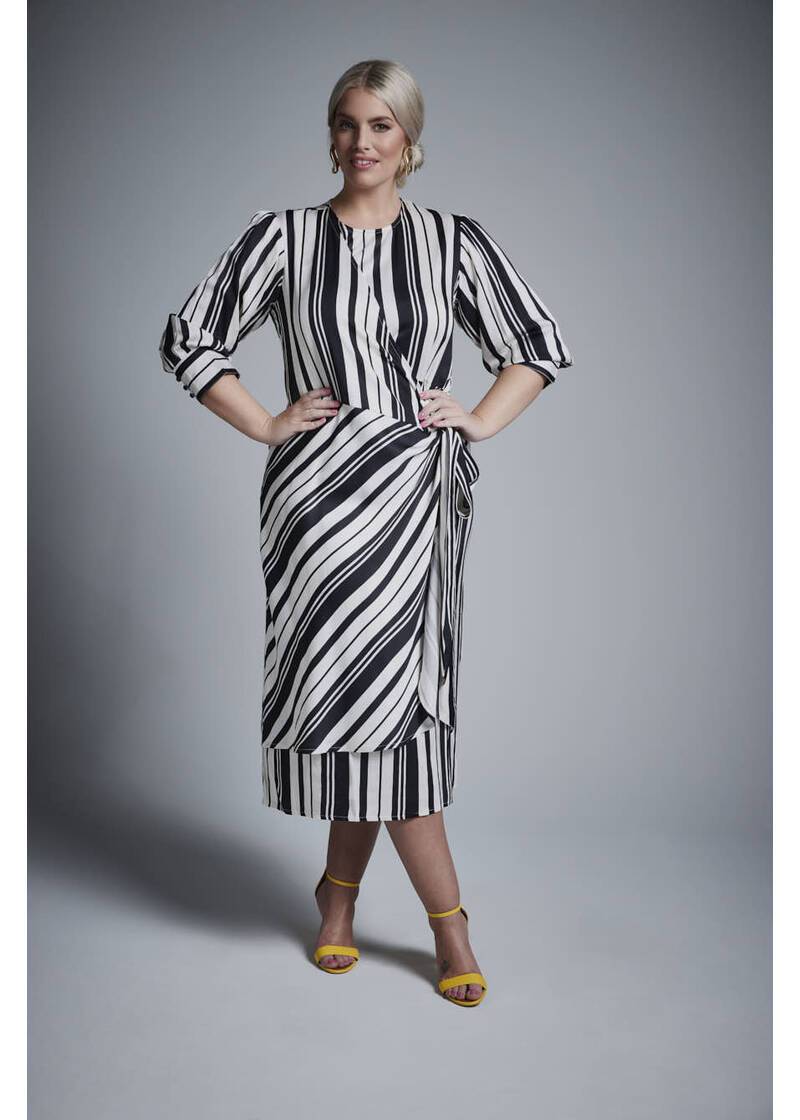ROCK YOUR CURVES by Angelina Kleid in Schwarz Weiß gestreiftArtikelnummer RYC-LCAK-0407-903 Blitzverkäufe