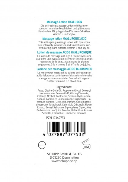Schupp Massage-Lotion Hyaluron Muttertagsangebot