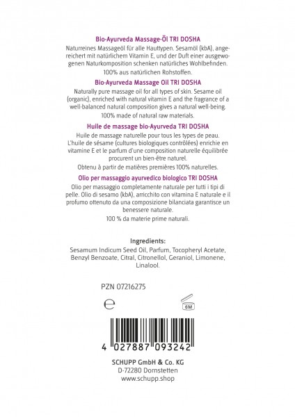 Schupp Bio-Ayurveda-Massage-Öl Tri Dosha Große Rabatte