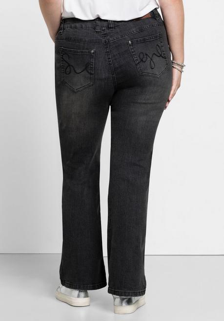 sheego Bootcut-Jeans in 5-Pocket-Form, mit Used-Effekten - black Denim sheego Im Verkauf