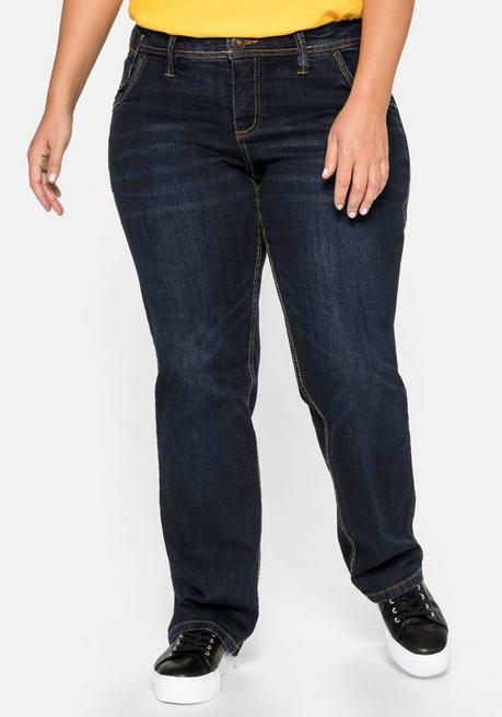 sheego Gerade Stretch-Jeans mit Used-Effekten - dark blue Denim sheego 50% Rabatt für begrenzte Zeit