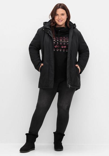 sheego Parka mit gefütterter Kapuze und 2-Wege-Zipper - schwarz sheego Rabatte dieses Monats