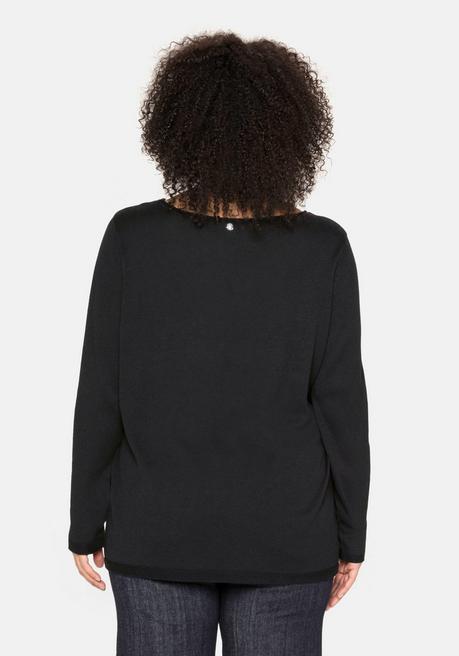 sheego Longpullover mit U-Boot-Ausschnitt und Leinenanteil - schwarz sheego Versandkostenfrei