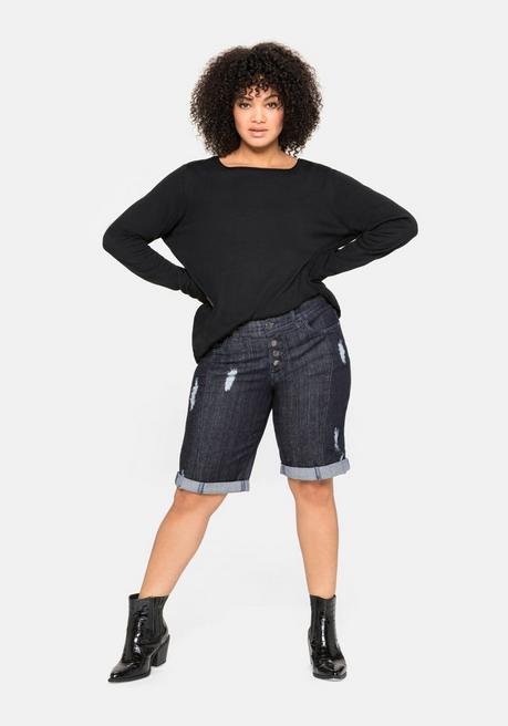sheego Longpullover mit U-Boot-Ausschnitt und Leinenanteil - schwarz sheego Versandkostenfrei