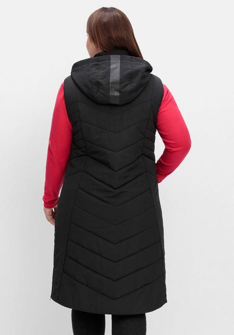 sheego Lange Steppweste mit Kapuze und seitlichen Zippern - schwarz sheego Flash Sale