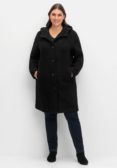 sheego Kapuzenmantel in kuscheliger Bouclé-Qualität - schwarz sheego Begrenztes Angebot