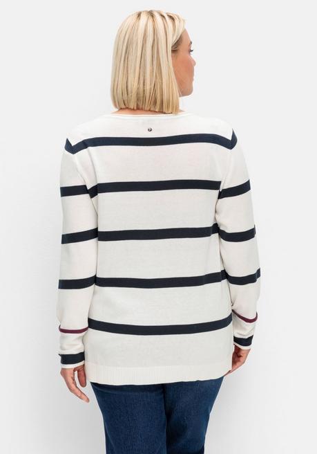 sheego Gestreifter Pullover mit Stern-Stickerei, aus Baumwolle - offwhite gestreift sheego Osterangebot