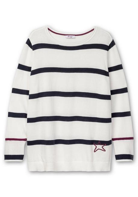 sheego Gestreifter Pullover mit Stern-Stickerei, aus Baumwolle - offwhite gestreift sheego Osterangebot